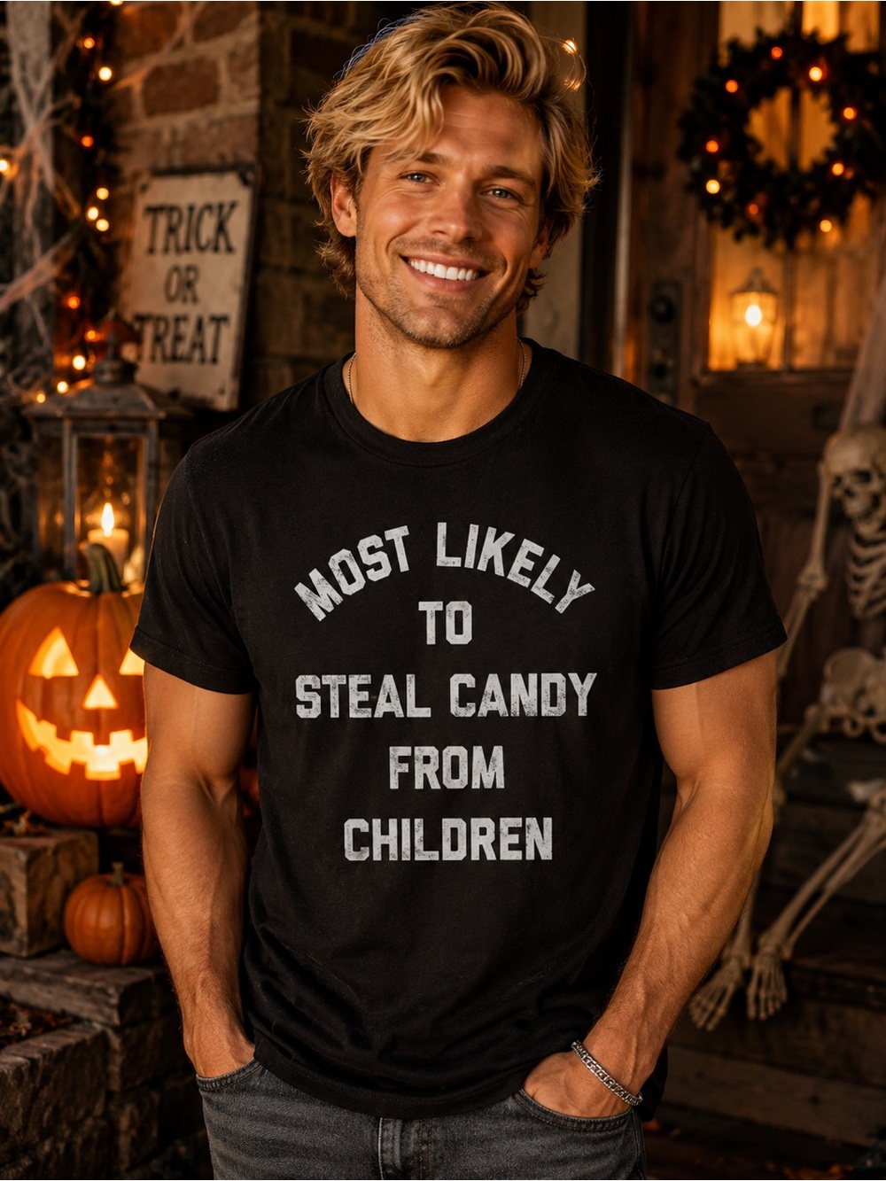 New ‘Most Likely to Steal Candy From Children' Black Graphic Tee
